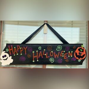 “Happy Halloween” Handmade! Halloween Sign Multi Color Jack-o-Lantern Ghost